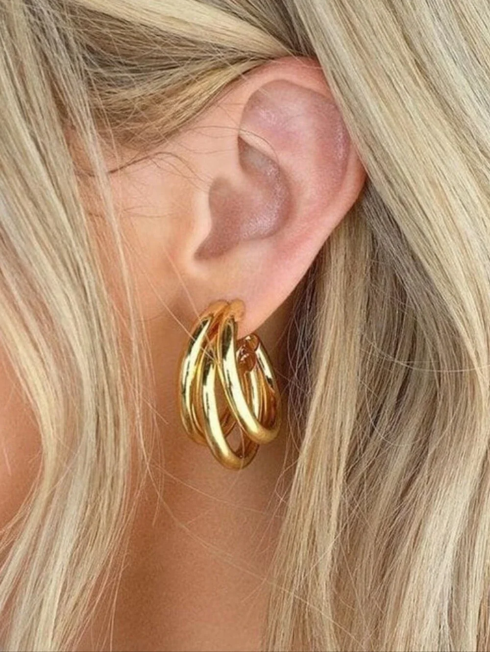 Gold Tone Triple Hoop Earrings - Women Jewelry